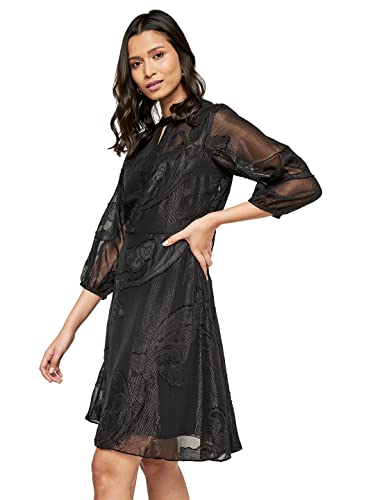 AND Women's Polyester Fit Flare Knee Length Dress (FW22AG088DRJQD_Black_M)