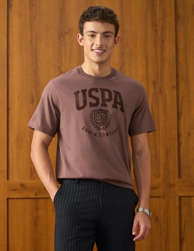 U.S. Polo Assn. Denim Co. Men's Brand Printed Relaxed Fit T-Shirt (UDTSH4192_Peach_L)