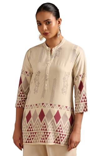 Soch Womens Off White Rayon Geometric Tunic