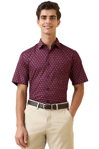 Men Purple Print Half Sleeves Formal Shirt