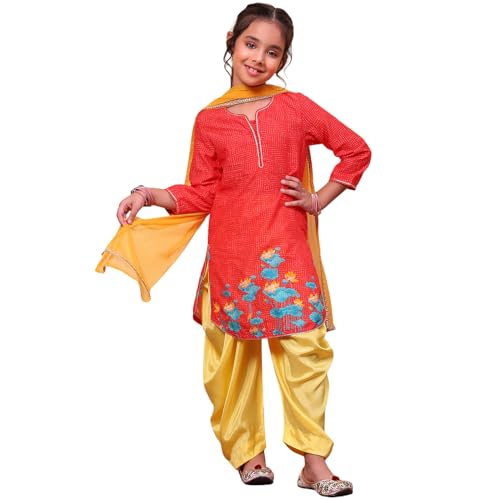 BIBA Girl's Cotton Printed Relaxed Kid Salwar Suit Set (Kw3535_Redyellow_7) 6 Years-7 Years