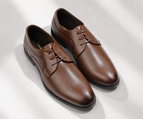 LOUIS STITCH Men’s Russet Tan Formal Lace-Up Derby Shoes | Formal Lace-Up Shoes for Men | Business & Occasion Wear | LSVSPL-1-TN |UK-8