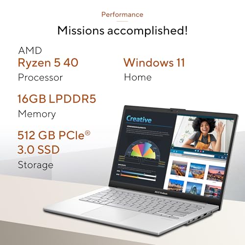 ASUS Vivobook Go 14 (2026),AMD Ryzen 5 40, AMD Radeon iGPU,16GB RAM,512GB SSD,FHD, 14"(35.5 cm),Windows 11 Home,M365 Basic(1 Year)* Office 2024,Cool Silver,1.38 2 Year Brand Warranty