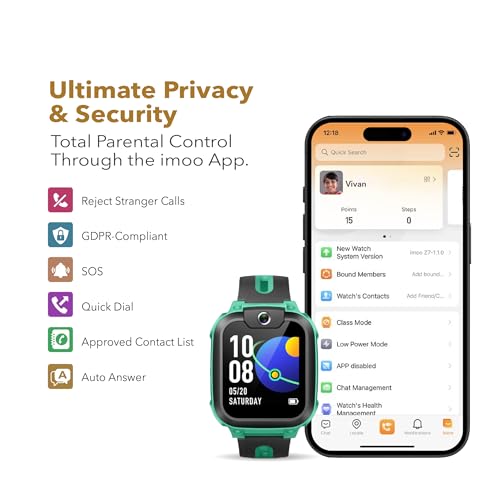 imoo Kids Phone Watch Z1 – Smart Watch with GPS Tracker, 4G Video & Voice Calls, Advanced Parental Controls, Durable Quality with IPX8 Water Resistance, SOS, Gift for Kids (Green)