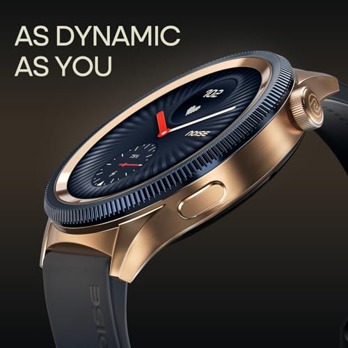Noise Newly Launched Halo 2 Smart Watch 1st Ever Functional Rotating Dial (Axe-Cut Bezel), 1.43" AMOLED, Stainless Steel Build, Custom Transition Effects, BT Calling, Health Suite (Gold Blue)