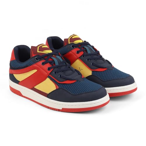 YOHO Superman Low-Top Sneakers for Men | Original Superman Design | Iconic Superhero Style | Breathable Build | Footpharma ™ Footbed | Anti-Slip Grip | All-Day Durability | Krypton blue - UK 6