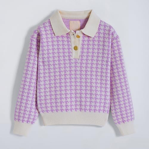 Hopscotch Girls Full Sleeves Purple 2-Pc Houndstooth Textured Sweater & Skirt For Age (6-7 Years)