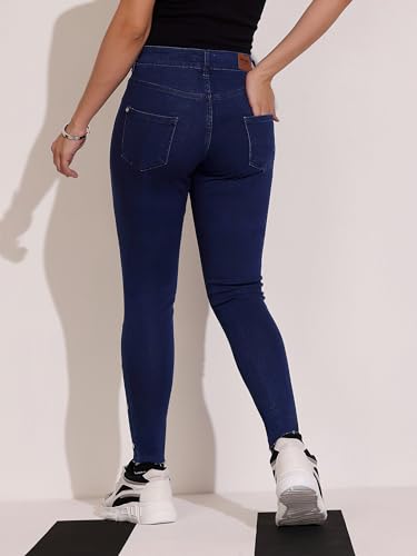 Dolce Crudo Women's Skinny Fit Mid Rise Cropped Length Eyelet Detailing Denim Stretchable Jeans (DOSS21DEN99-37-198-30, Dusty Blue, 30)