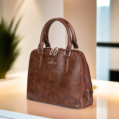 THE CLOWNFISH Martina Handbag for Women Office Bag Ladies Shoulder Bag Tote For Women College Girls (Brown)