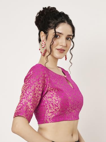 studio rasa Women's Brocade Short Sleeves Readymade Blouse for Festive Wedding Party
