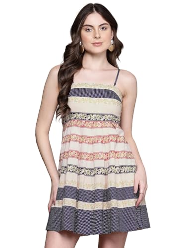 Label RITU KUMAR Ecru Elina Square Neck Short Dress