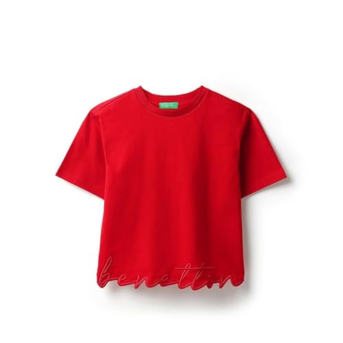 United Colors of Benetton Boxy Fit Round Neck Solid Laser Cut Out T-Shirt