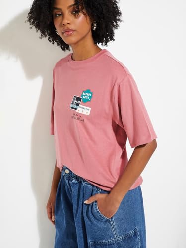 Max URB_N Women Printed Oversized T-Shirt (Pink_S)