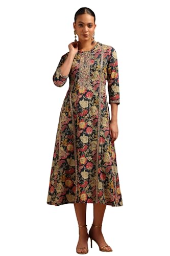Soch Womens Blue Pure Cotton Botanical Dress