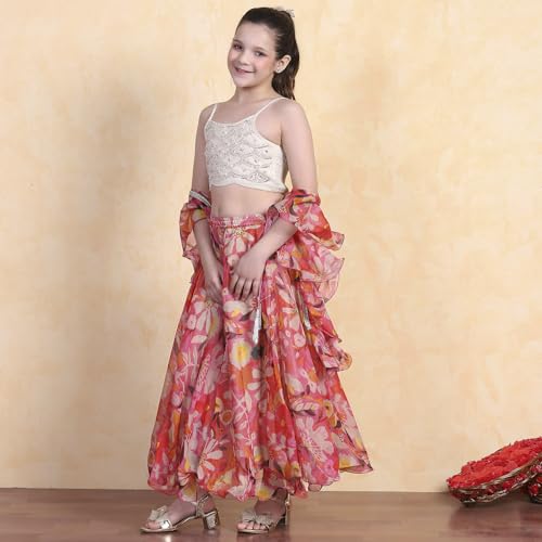 Biba Girl's Polyester Lehenga Set (KWFLOD6199SS25OWHT_Off White_4-5 Year)