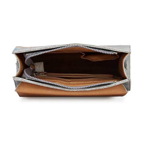 Caprese Splash Satchel Bag, Small | Stylish Printed Handbag for Women with Adjustable & Detachable Sling Strap | Magnetic Snap & Zipper Closure | Ideal for Office & Daily Use (Beige)