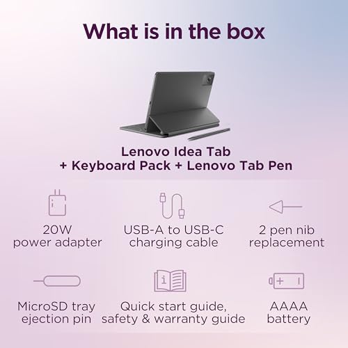 Lenovo Idea Tab with Folio Keyboard + Tab Pen | Wi-Fi + 5G |11" Display, 2.5K Resolution, 90Hz Refresh|8GB RAM, 256GB ROM| MediaTek Dimensity 6300| 7040mAh|4 Speakers| USB-C| Luna Grey