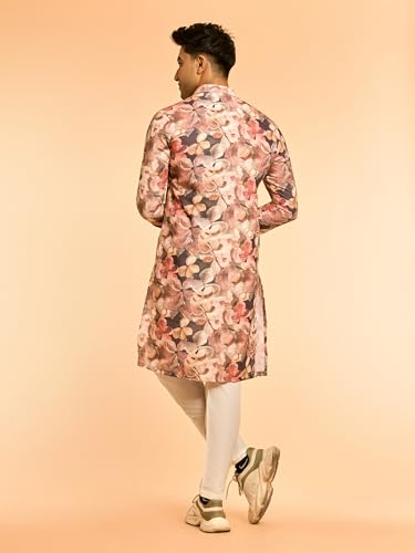DIWAS BY MANYAVAR Men's Cotton Blend Abstract Floral Print Casual Kurta Set (Brown,M)