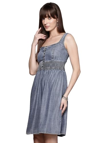 Label RITU KUMAR Blue Brenda Square Neck Short Dress