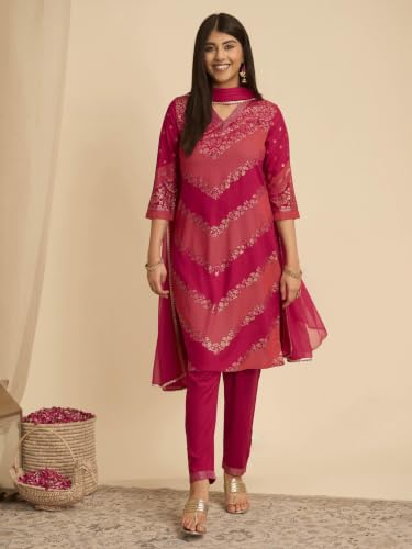Rangriti Rayon Printed Straight Festive Kurta With Salwar And Dupatta