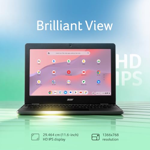Acer Chromebook, MediaTek Kompanio 540 Octa-Core Processor, 4GB RAM, 64GB eMMC, Full HD, 11.6"/27.94cm Display, Chrome OS, Black, 1.2 KG, C725, Arm Mali G57 Graphics, WiFi 6E Laptop