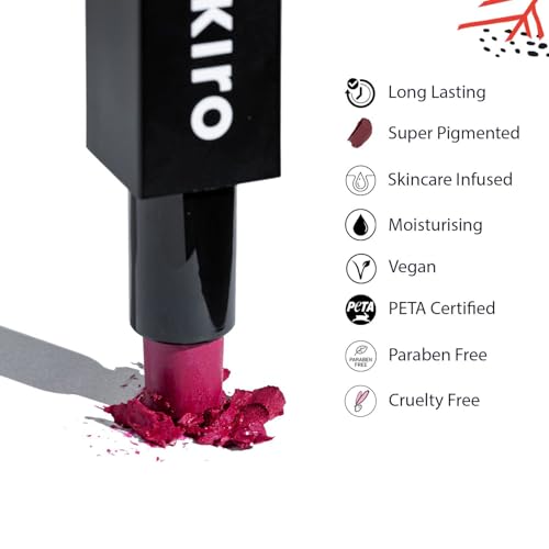 Kiro Moist Matte Lipstick - Nude Garnet (Soft Wine), 4.2g | Super-Pigmented, Long-Lasting, Moisturizing, Non-Drying, Non-Feathering, Smudge Proof | Skin Care Infused with Natural Oils