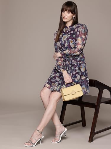Label RITU KUMAR Burgundy Brigetta Mandarin Collar Short Dress