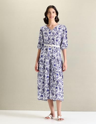 U.S. POLO ASSN. women's Polyester Fit and Flare Midi Casual Dress (UWSS24DRS106_Blue