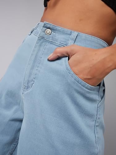 Dolce Crudo Women's Regular High Rise Above Knee Stretchable Denim Shorts (DOSS24DEN69-32-158-38, Light Blue, 38)