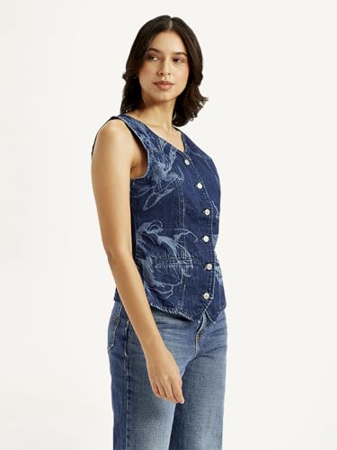 Levi's Women's Printed Blue V Neck Waistcoat