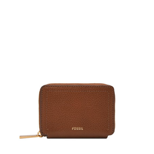 Fossil Women Leather Logan Brown Card Case Wallet Sl10045200