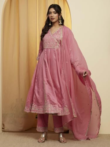 BIBA 84% Cotton 16% Silk Solid Semi-Formal Anarkali Kurta With Palazzo And Dupatta