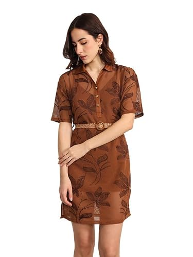Kazo Cupola Mini Dress with Belt (Brown S)