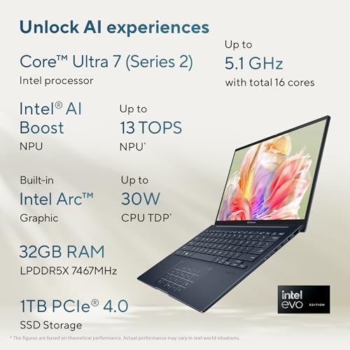 ASUS Zenbook 14 (2026),Smartchoice,Intel Core Ultra 7 255H,32GB RAM,1TB SSD,OLED,Touchscreen,14"(35.5 cm),Win 11,M365 Basic(1Y)* Office 24,Ponder Blue,1.28 Kg,UX3405CA-QL1015WS,Thin & Light Laptop