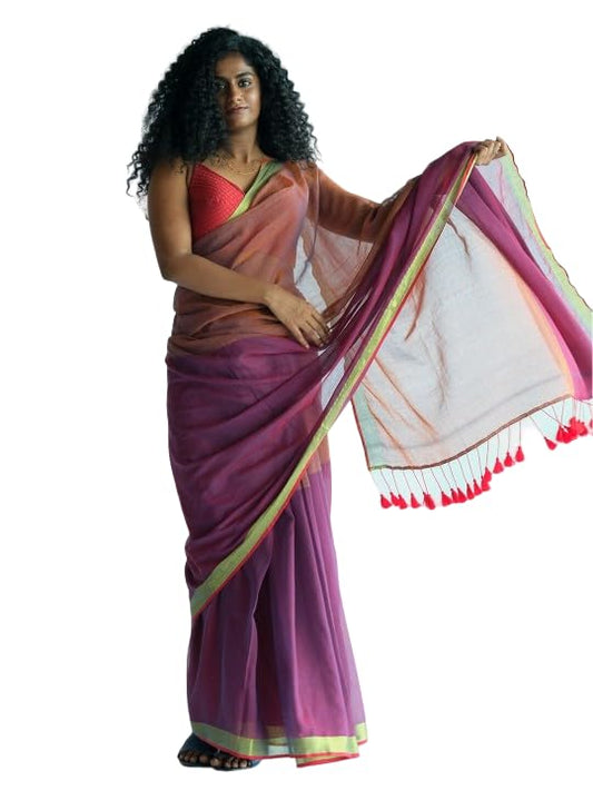 Suta Burgundy Brown MultiColour Cotton Blend saree