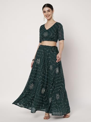 studio rasa Women's Silk Blend Embellished Readymade Blouse for Festive Wedding Party (TPWC725BL77M_Green_Medium)