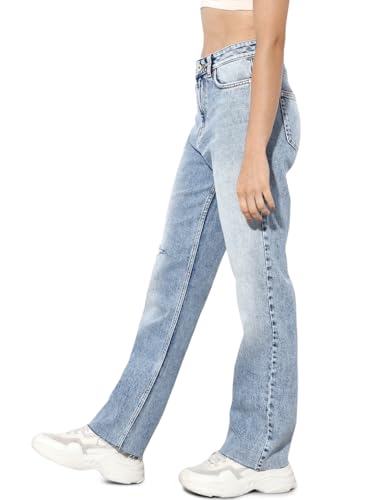 ONLY Women Straight Fit High-Rise Blue Jeans