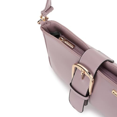 Fastrack Women Buckle Detail Shoulder Bag with Top Zip and Flap Closure | Inner Zip and Slip Pockets, Gold Metal Accents | Trendy Sling Bag | Trendy Women Handbags