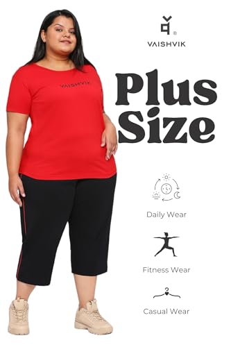 VAISHVIK Women Plus Size Calf Length Pants - Kala 4XL 44 Waist inches Jet Black