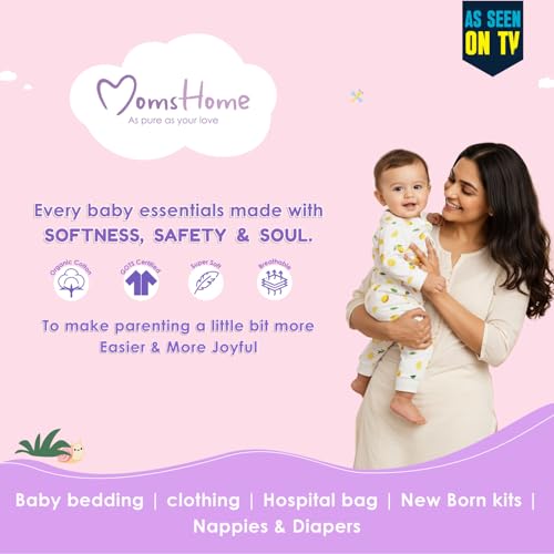 MOM'S HOME Baby's Organic Cotton Soft Full Sleeve Onesie | Multicolour | Pack of 3 (Lemon,Avocado,Bunny, 0-3 Months)