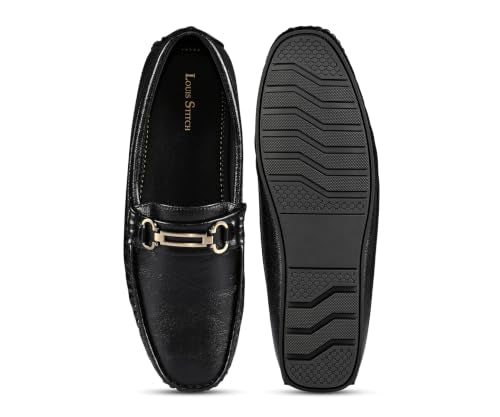 LOUIS STITCH Men’s Jet Black Formal Slip-On Loafer Shoes | Soft Touch & Lightweight | LSVSFL-03 |UK-9