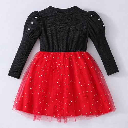 Hopscotch Girls Red Full Sleeves Oversized Bow Applique Dress for Age (3-4 Years)