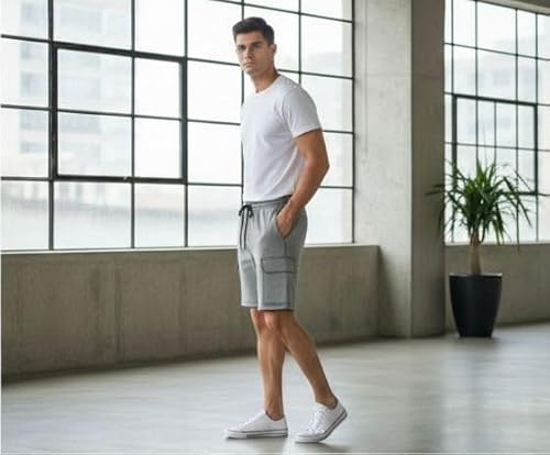 Imsa Moda Men’s Polycotton Relaxed Fit Shorts | Half Pant with Drawstring & 4 Pockets | Lightweight Casual Shorts for Men Grey