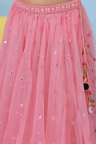 Biba Girls Pink Cotton Satin Solid Regular Lehenga Set_12-13Y