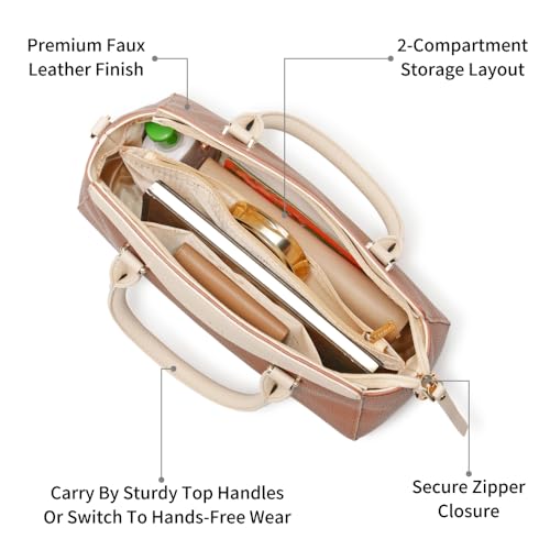 Fastrack Tan Gridelle Satchel Handbag for Women | Premium Faux Leather Weave Design | Tan Structured Satchel with Zipper Closure | Dual Compartment with Organizer Pockets