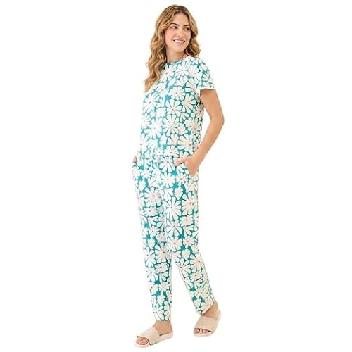 HEY FUN Women's Summer Bloom Floral Print Co Ord Set Soft Comfortable Matching Top and Bottom Casual Lounge Wear Relaxed Fit Two Piece Outfit for Home Daily Wear Travel and Indoor Use