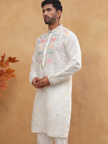 Jompers Silk Blend Embroidered Kurta (White, S)