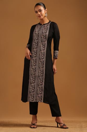 Soch Womens Black Dola Silk Floral Embroidered Salwar Suit