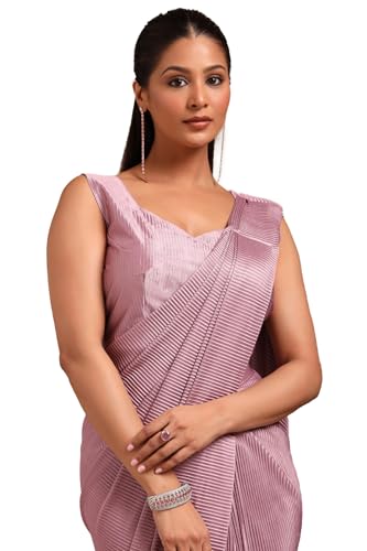 Soch Womens Purple Nylon Blend Solid Ready To Wear Saree With Beads