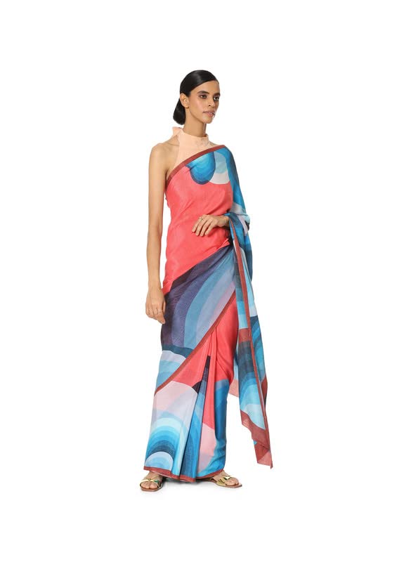 Satya Paul Pink Medium Crepe Printed Silk Saree for Women